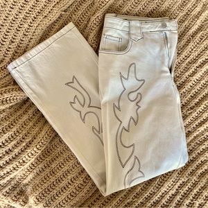 NWT Et Clet cream/ off-white jeans with brown detailing